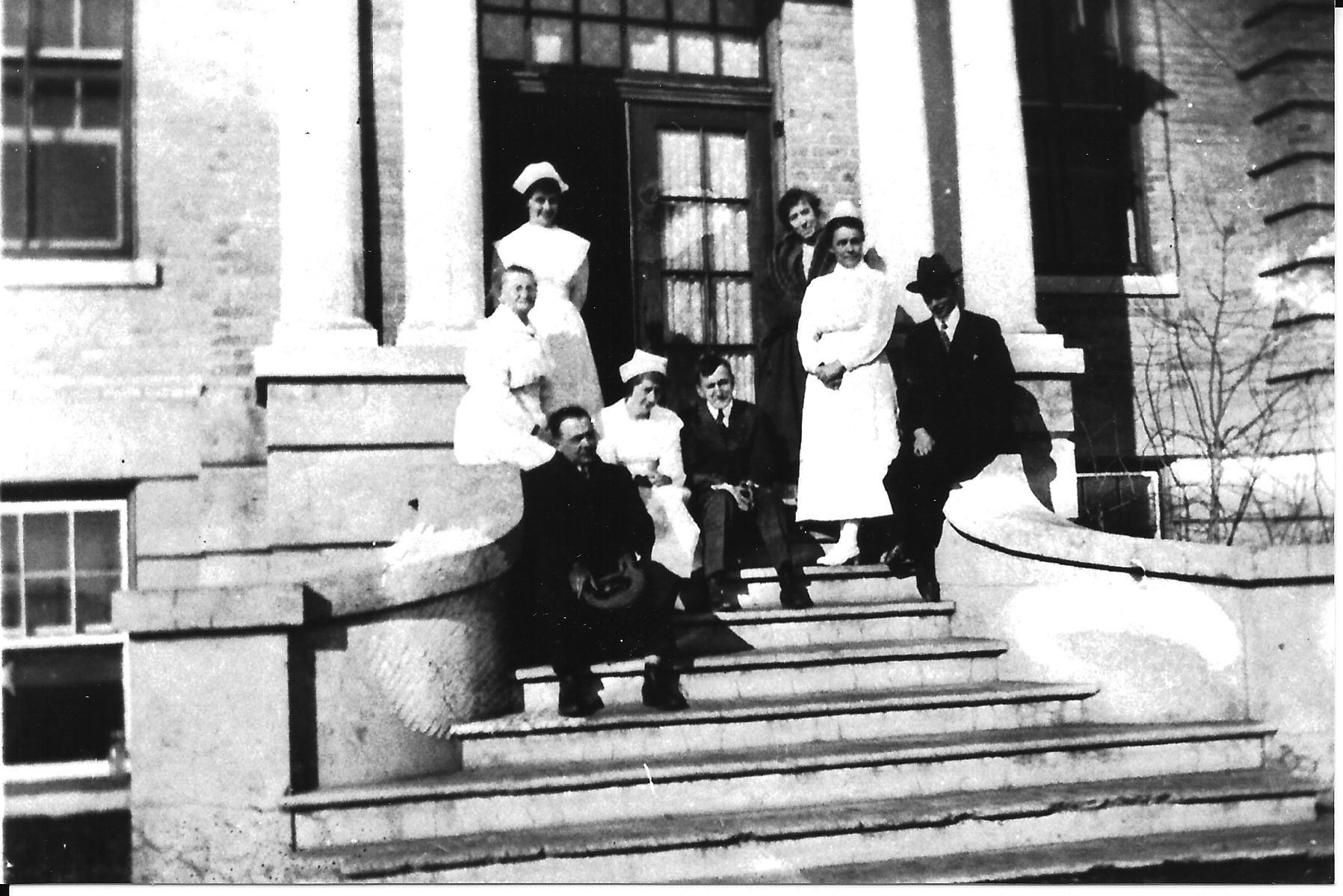 Historical PHOTO Staff on Steps of Hugh Waddel Memorial Hospital in Canora Saskatchewan 